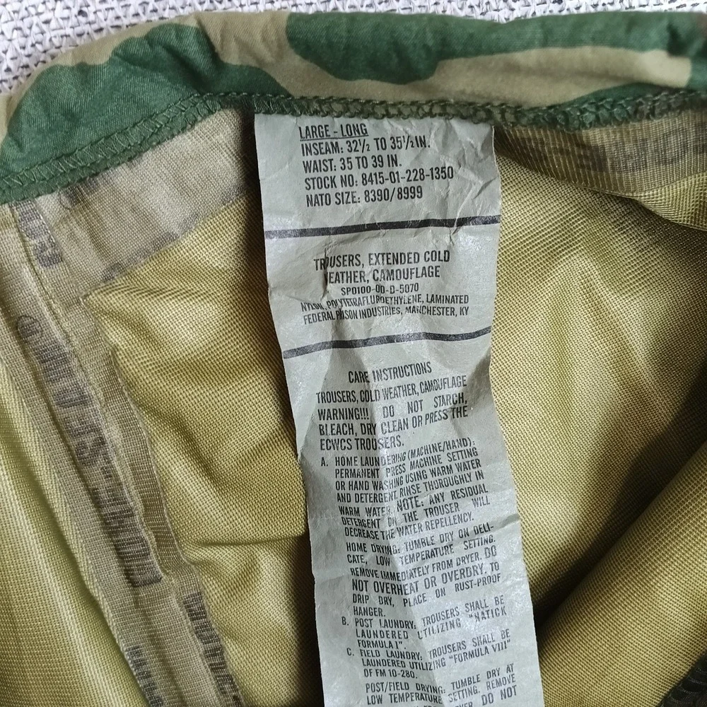 US Military ECWCS Trousers Mens L-L Green Camo Excellent Woodland Gore-Tex Shell